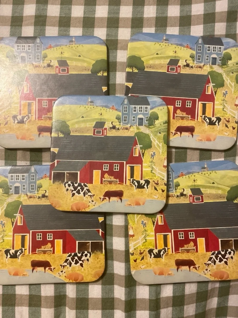 Farmcore Red Barn Farmhouse Coaster Set with Farm Animals